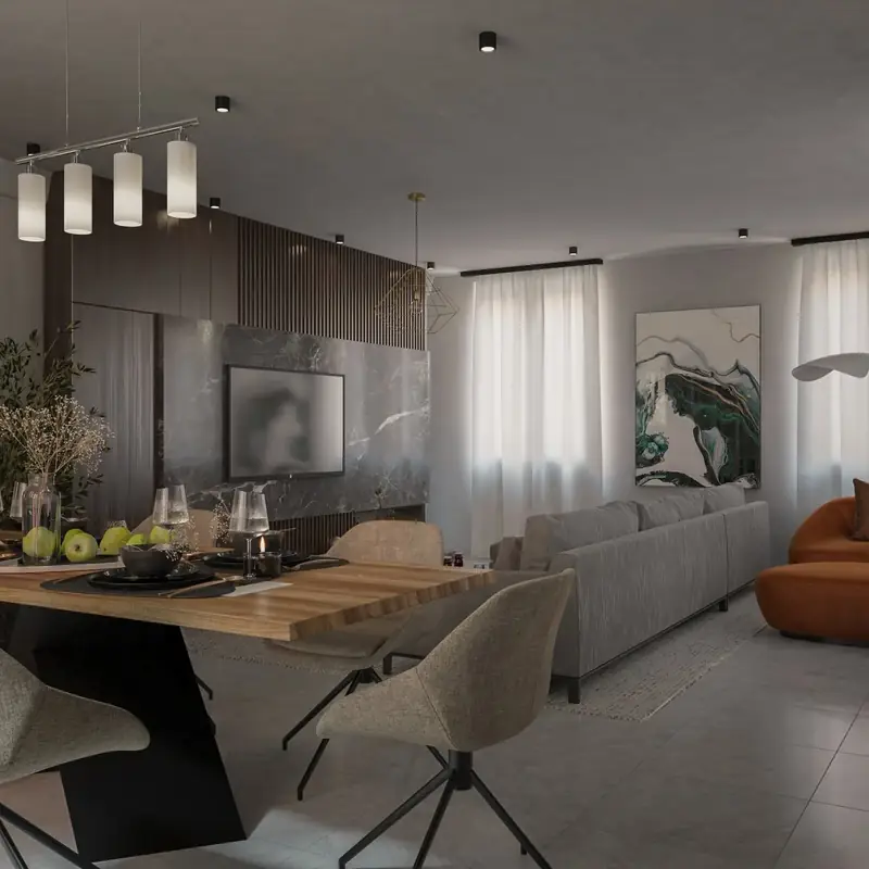 Contemporary residence living room with TV wall